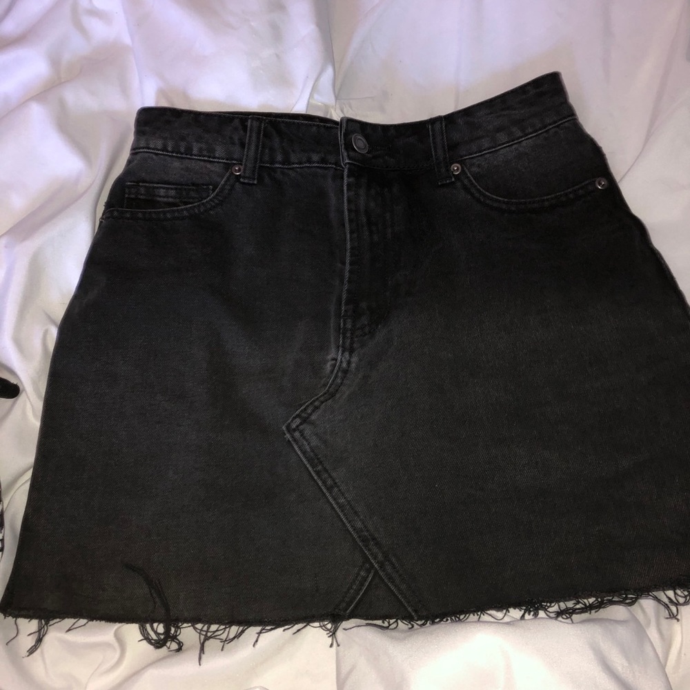 Black denim mini skirt